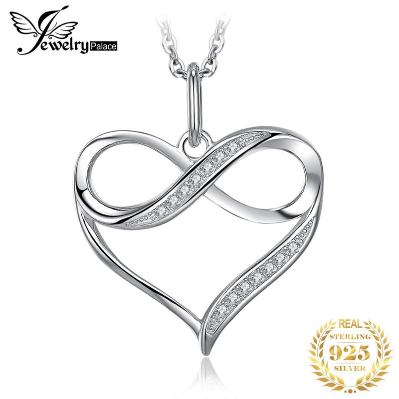 Infinity Love Heart Silver Pendant Necklace 925 Sterling Silver Choker Statement Necklace Women Silver 925 Jewelry No Chain