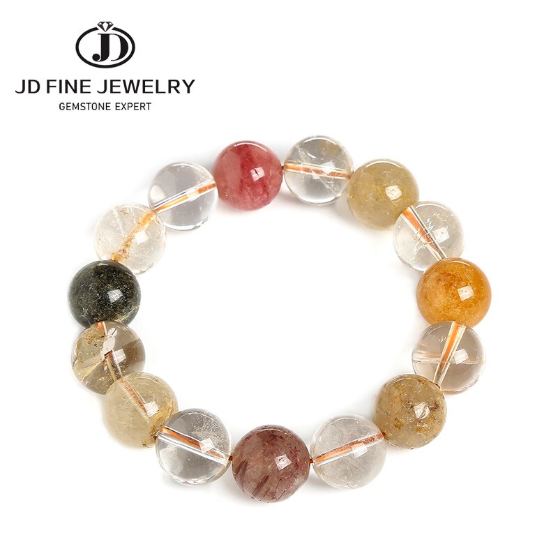JD 6-14mm Natural Rutilated Quartz Bracelet For Women Lady Gemstone Colorful Round Beads Crystal Jewelry Bring Money Wholesale