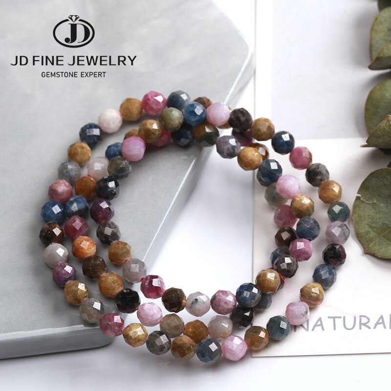 JD 6-7MM Natural Faceted Mixed Gemstone Beads For Making Bracelet Necklace Colorful Round Stone Beads Multilayer Bracelet