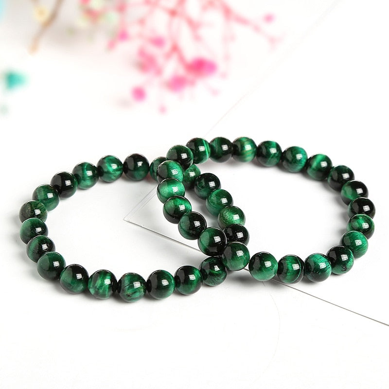 JD 6/8/10/12mm Green Tiger Eye Beaded Bracelets Trendy Natural Stone Bracelet For Women Lucky Men Jewelry