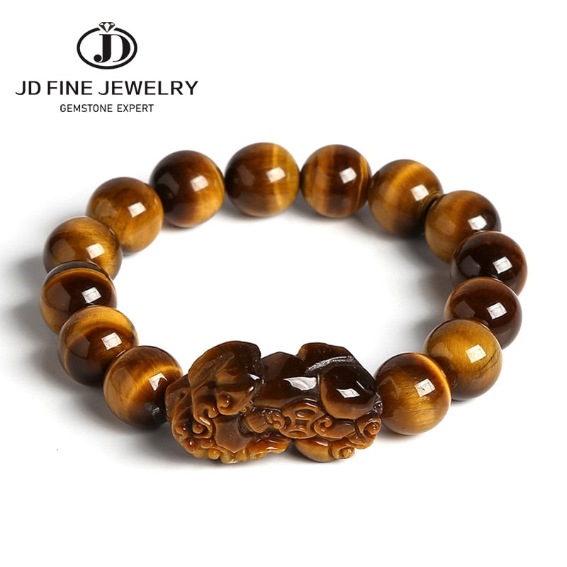 JD 8-16mm Gold Color Tiger Eyes Stone Beads Bangles Bracelet Chinese Lucky Goods Beast Pixiu Bracelet Dropshipping Jewelry Gift