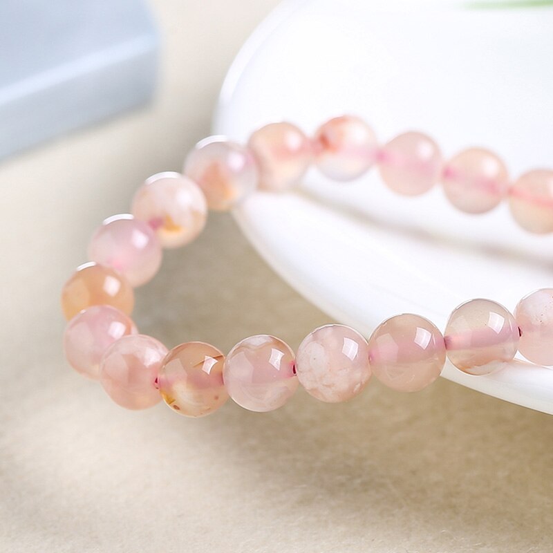 JD 8mm Natural Cherry Blossom Agate Stone Beads Smooth Round Mixed Charm Flower Gemstone For Jewelry Making DIY women Bracelet