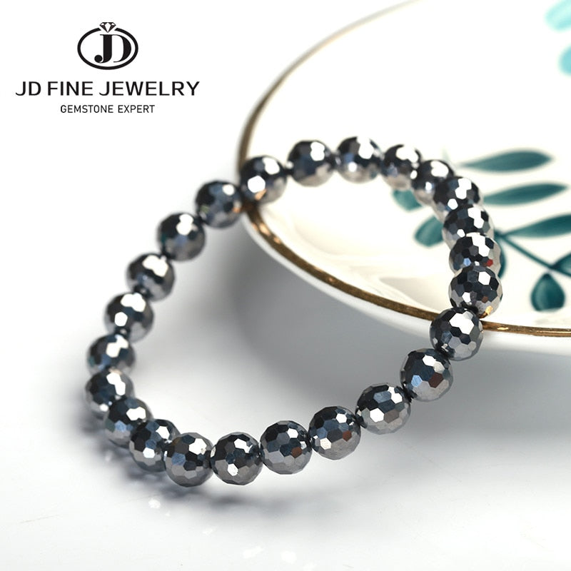 JD AAA Natural Black Shine Terahertz Round Beads Stone Beads Bracelet Women 6/8/10mm Men Jewelry Health Gemstone Gift