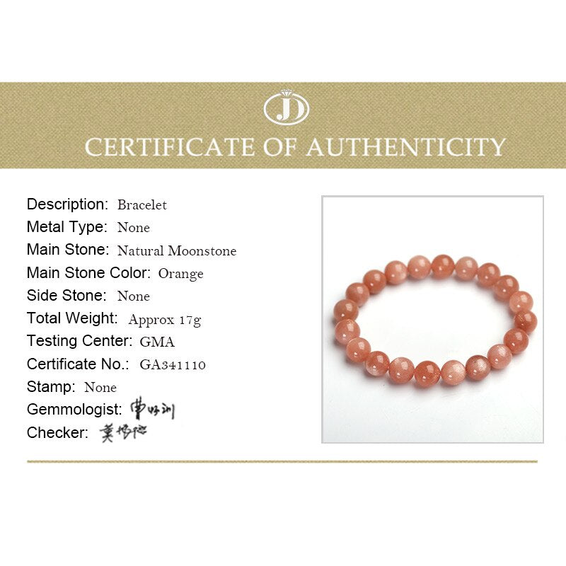 JD AAA+ Natural Moonstone Bracelet 5-12mm Beads Orange Color Stone Bracelets for Women Bracelet Jewelry Accessories