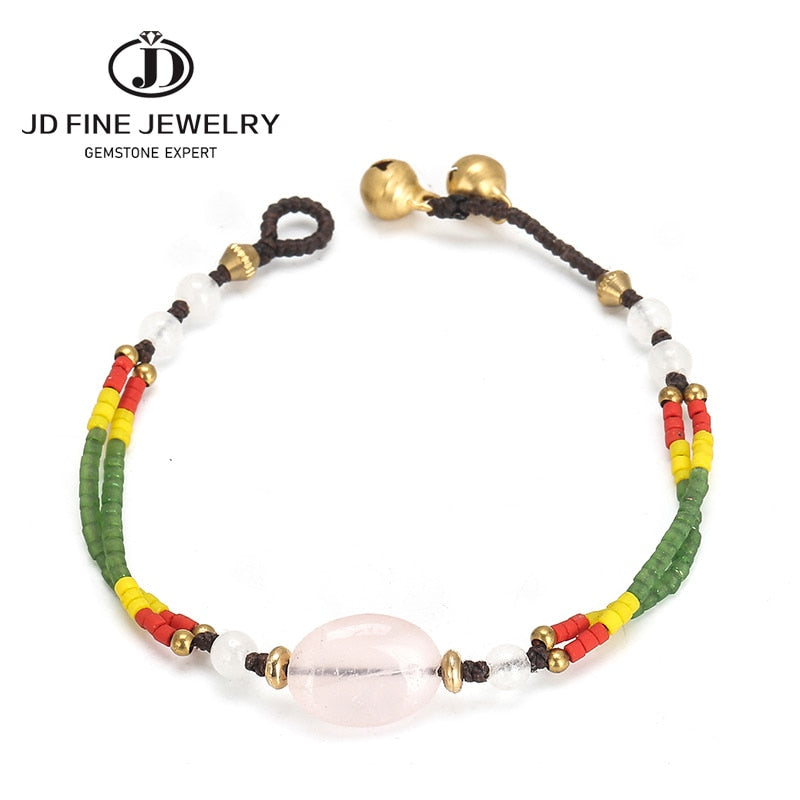 JD Gemstone Bracelet Bohemia Handmade Colorful Tiger Eyes Stone Rose Quartz Handmade Weave Bracelet Yoga Couples Bracelets woman