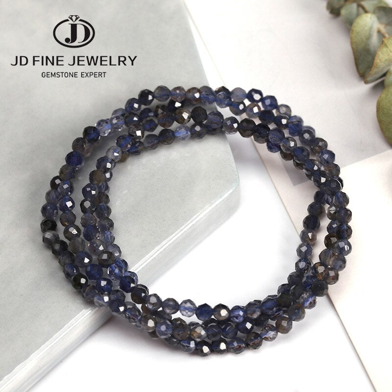 JD Gemstone Natrual Ruby Long Bracelets Shinny Faceted Tiny 4mm Blue Ruby Multilayer Bracelet Hight Quality Jewelry For Women