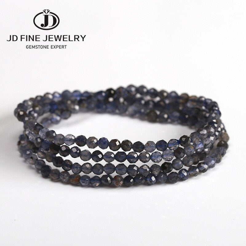 JD Gemstone Natrual Ruby Long Bracelets Shinny Faceted Tiny 4mm Blue Ruby Multilayer Bracelet Hight Quality Jewelry For Women