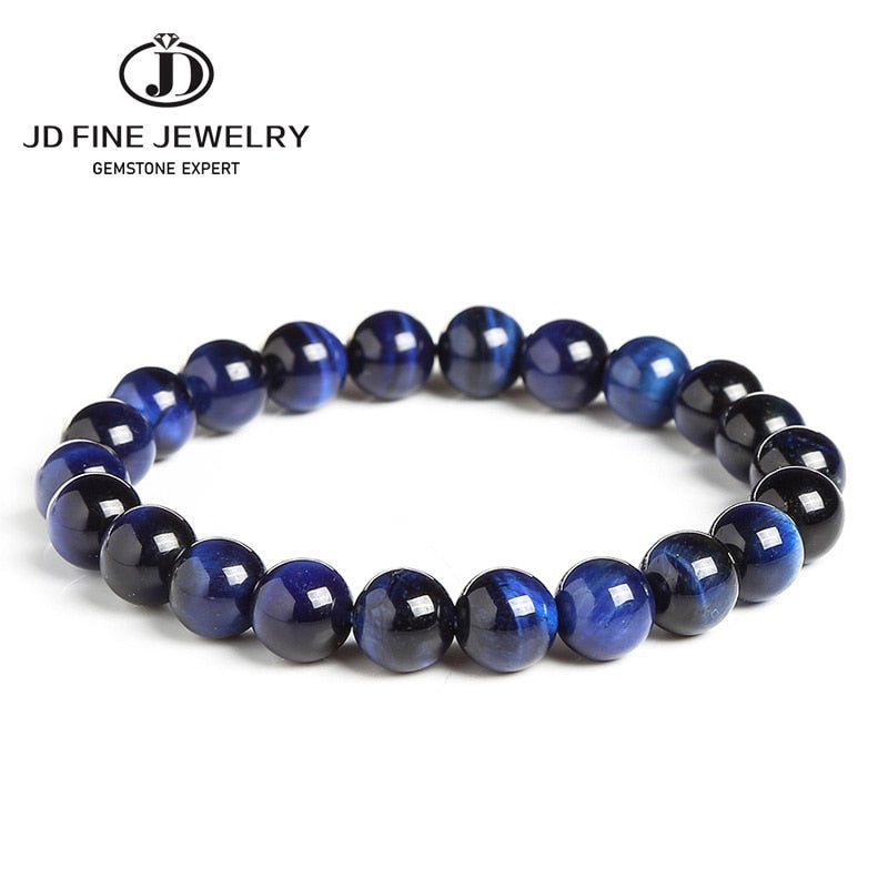 JD High Quality Natural Lapis Lazuli Blue Tiger Eye Stone Beads Bracelets for Women & Men Stretch Round Bracelet Couple Jewelry
