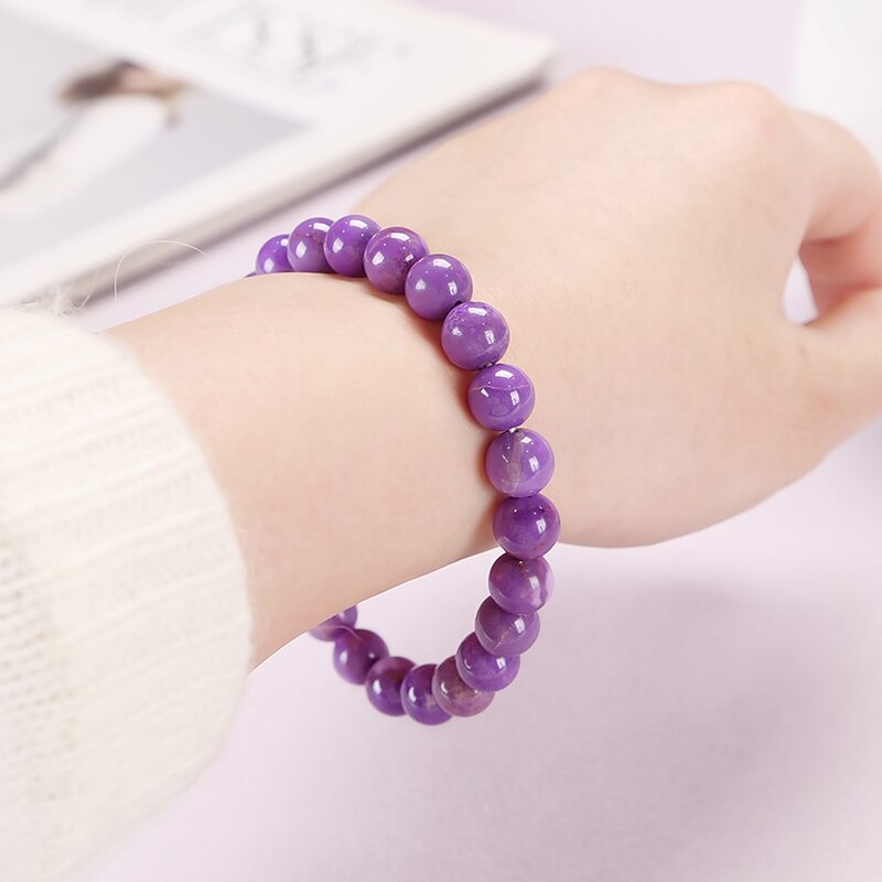 JD Natural American Purple Mica Stone Beads Bracelet Gemstone Smooth Round phosphosiderite Jewelry Gift For Women Factory Price