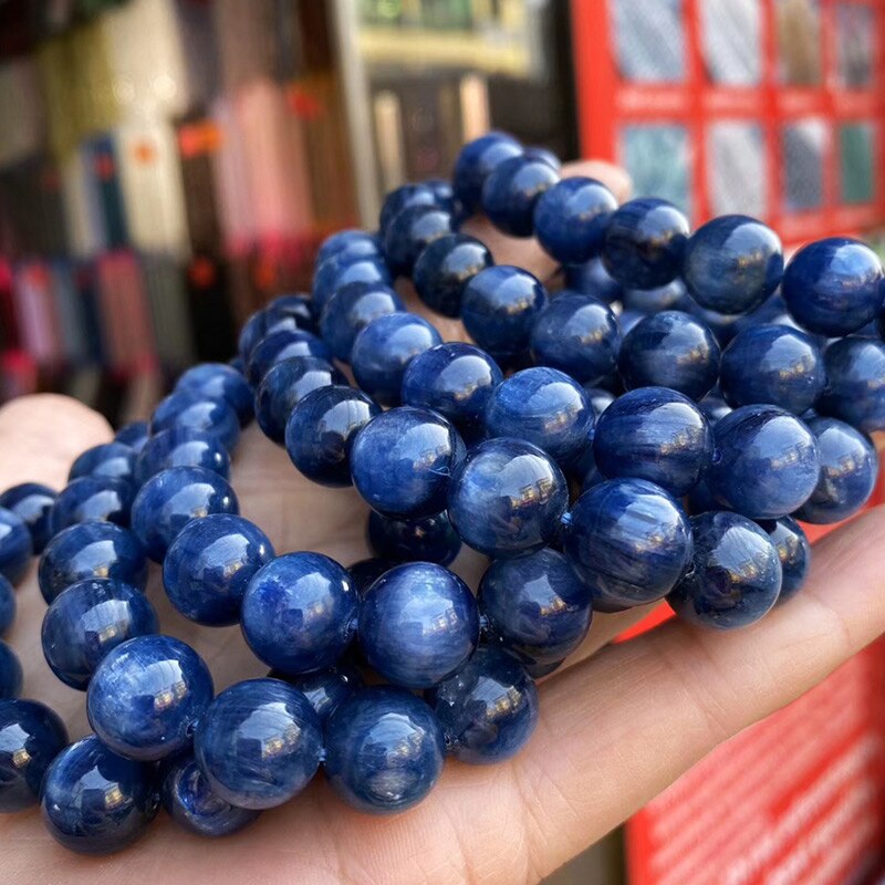JD Natural Blue Kyanite Gemstone Bracelets Stretch 8-15mm Crystal Round Beads Bracelet Women Man Stone Jewelry AAAAA