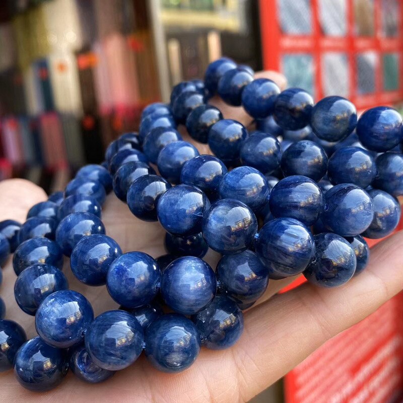 JD Natural Blue Kyanite Gemstone Bracelets Stretch 8-15mm Crystal Round Beads Bracelet Women Man Stone Jewelry AAAAA