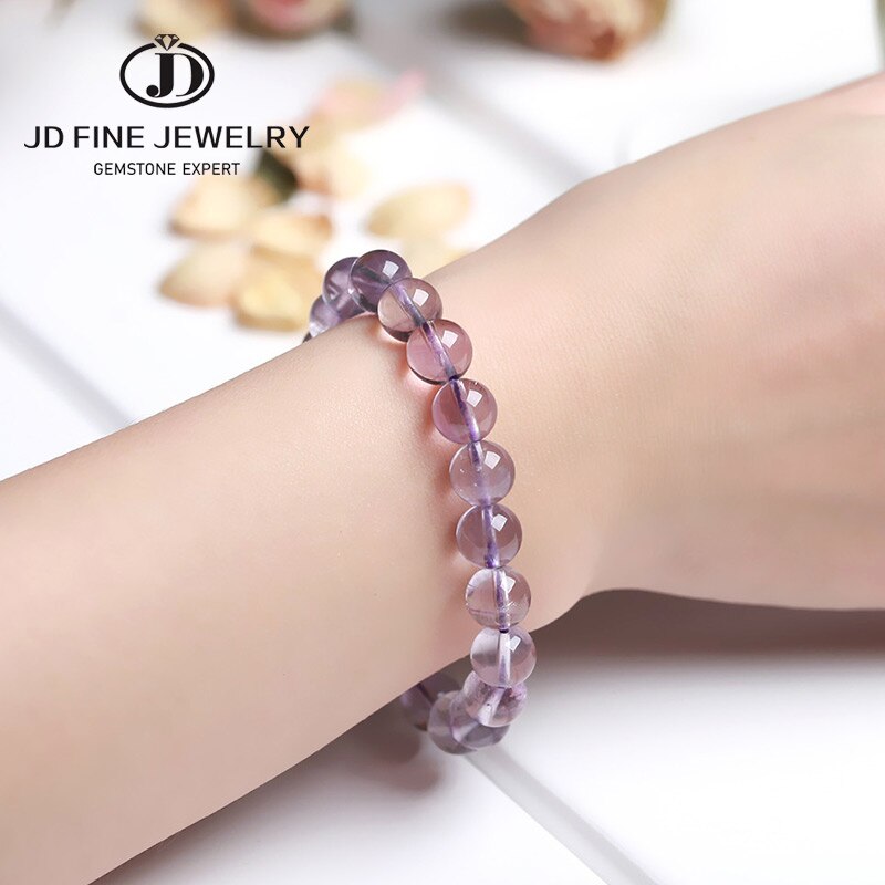 JD Natural Faceted Round Amethysts Quartz Energy Light Purple GemStone Bracelet Women Beaded Stretch Bracelet Energy Xmas Gift