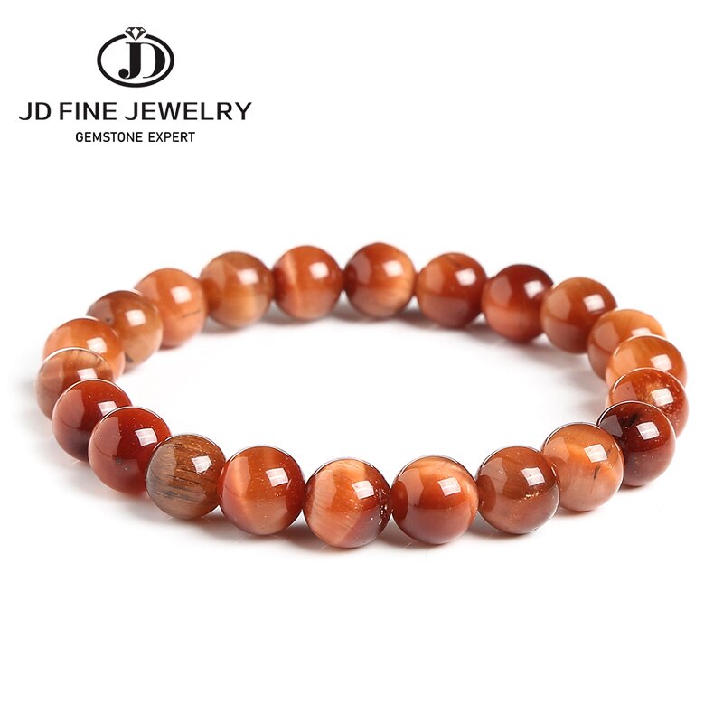 JD Natural Gemstone Beads Orange Sun Tiger Eye Stone Smooth Round Bracelet Good Quality Gift For Girl 18-19cm