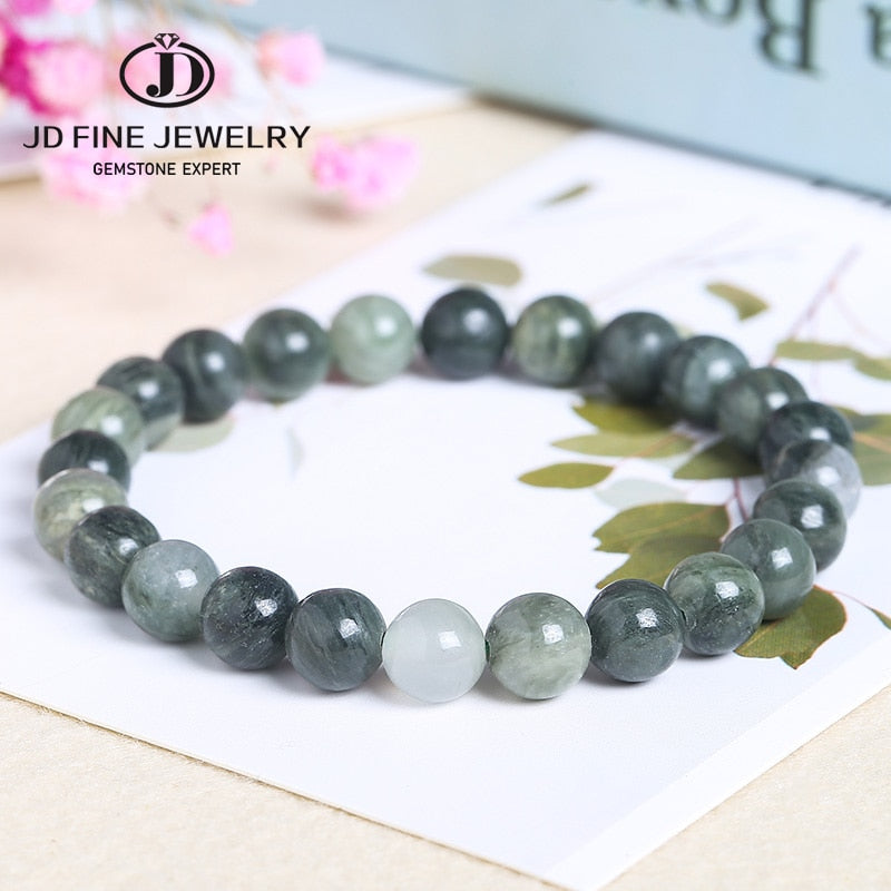 JD Natural Green Jasper Stone Beads Bracelet Dark Green Gemstone Beads Charm Bracelets for Women 8-12mm Men Yoga Jewelry