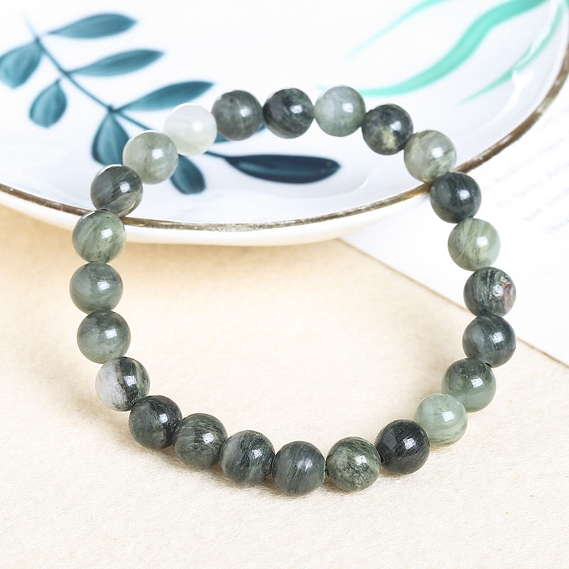 JD Natural Green Jasper Stone Beads Bracelet Dark Green Gemstone Beads Charm Bracelets for Women 8-12mm Men Yoga Jewelry