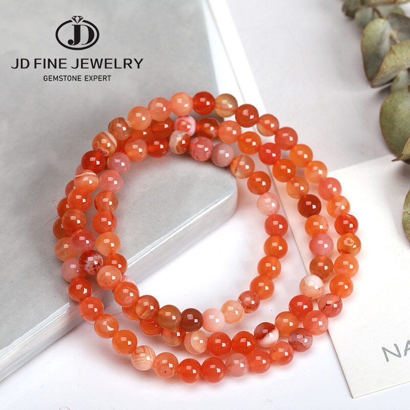 JD Red Chalcedony 3Layer Bracelet  For Women 4-5mm Natural Gemstone Long Bracelet High Quality Charm Chritmas Best Gift Mom