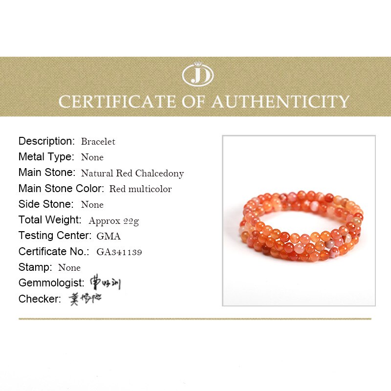 JD Red Chalcedony 3Layer Bracelet  For Women 4-5mm Natural Gemstone Long Bracelet High Quality Charm Chritmas Best Gift Mom