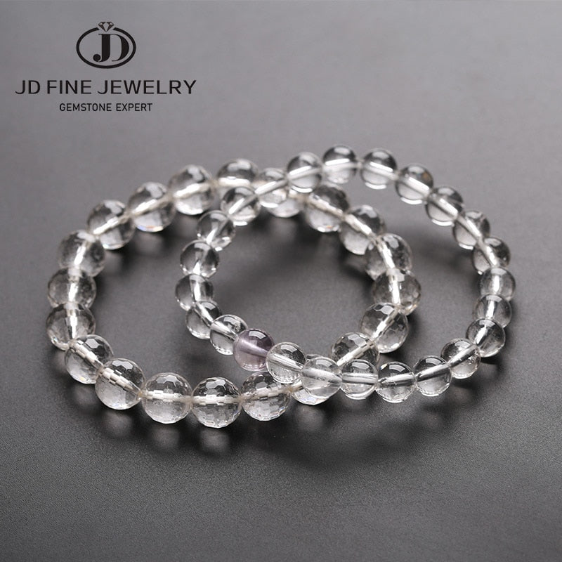 JD Reiki Boho Natural Gem Stone White Clear Quartz AAA+Rock Crystal Bracelet for Men Women Lover Heart Pendant Chakra Jewelry