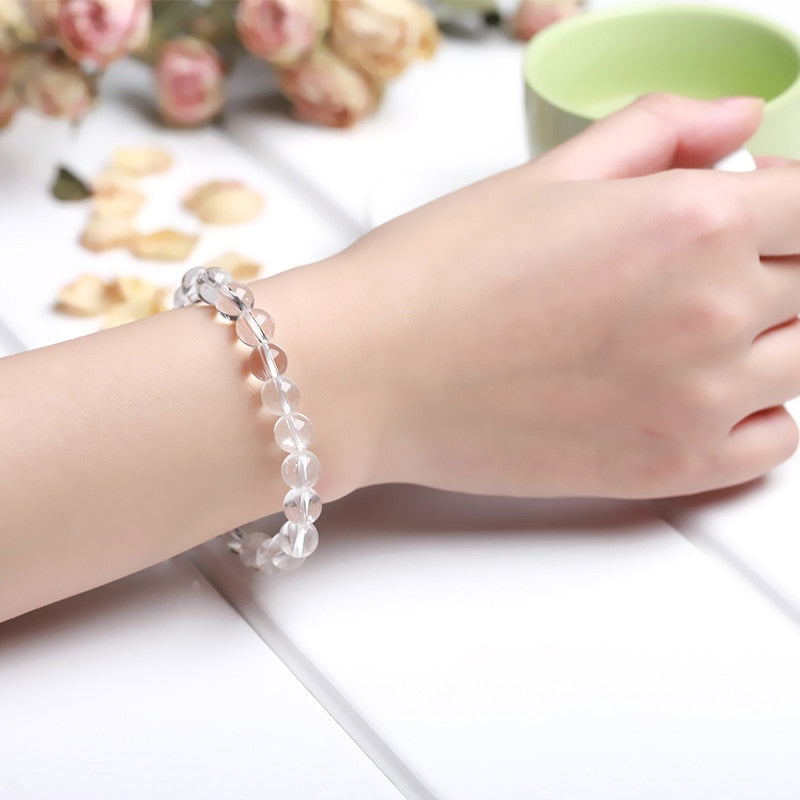 JD Reiki Boho Natural Gem Stone White Clear Quartz AAA+Rock Crystal Bracelet for Men Women Lover Heart Pendant Chakra Jewelry