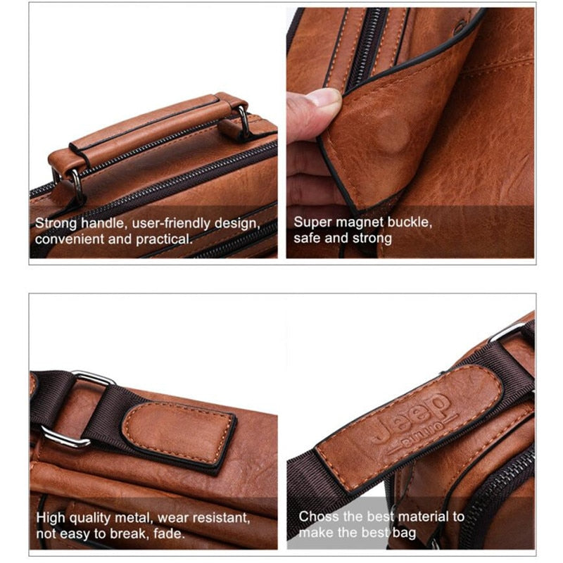 JEEP BULUO Brand Men's Crossbody Shoulder Bags High quality Tote Fashion Business Man Messenger Bag Big Size Split Leather Bags