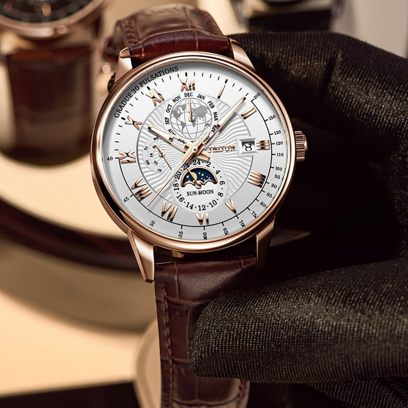 JSDUN Men Watches Automatic Mechanical Watch Leather Tourbillon Sport Clock Casual Business Relojes Hombre Retro Wristwatch 8909