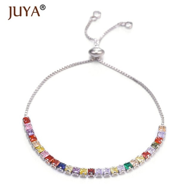 JUYA Women's Fashion Rainbow AAA Cubic Zirconia Bracelet Adjustable Tennis Chain CZ Rhinestone Bangle