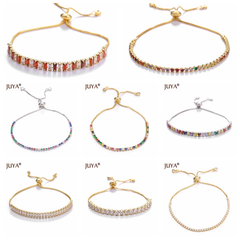 JUYA Women's Fashion Rainbow AAA Cubic Zirconia Bracelet Adjustable Tennis Chain CZ Rhinestone Bangle