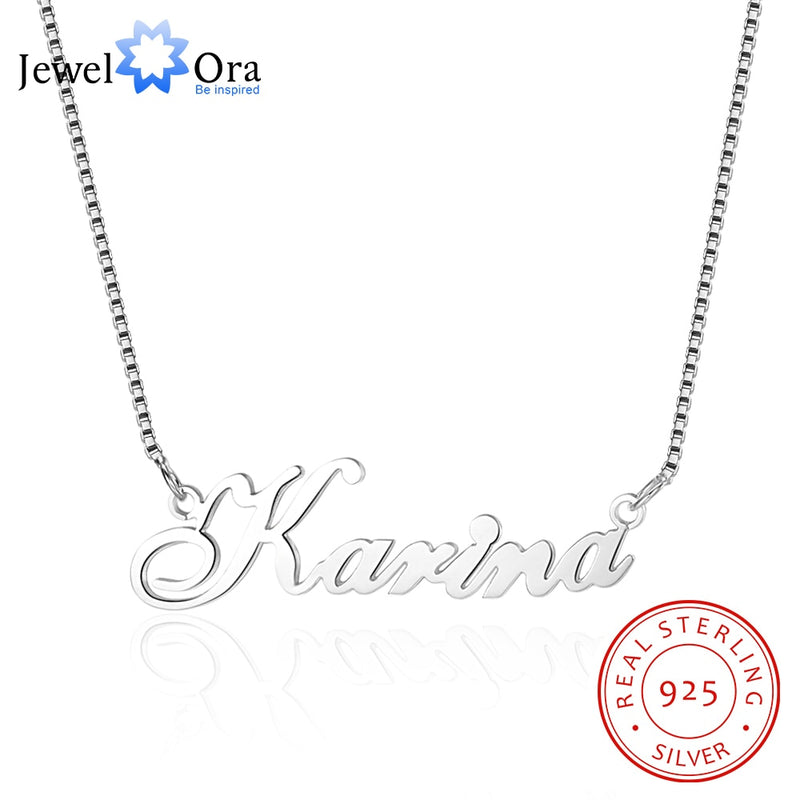 JewelOra Custom 925 Sterling Silver Name Necklace Russian Personalized Nameplate Necklace Jewelry Gift for Women