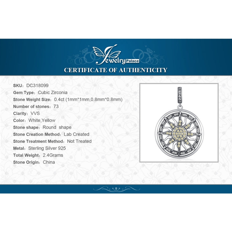 JewelryPalace Celestial Sun 925 Sterling Silver Cubic Zirconia Charm Statement Pendant Necklace Women Jewelry No Chain