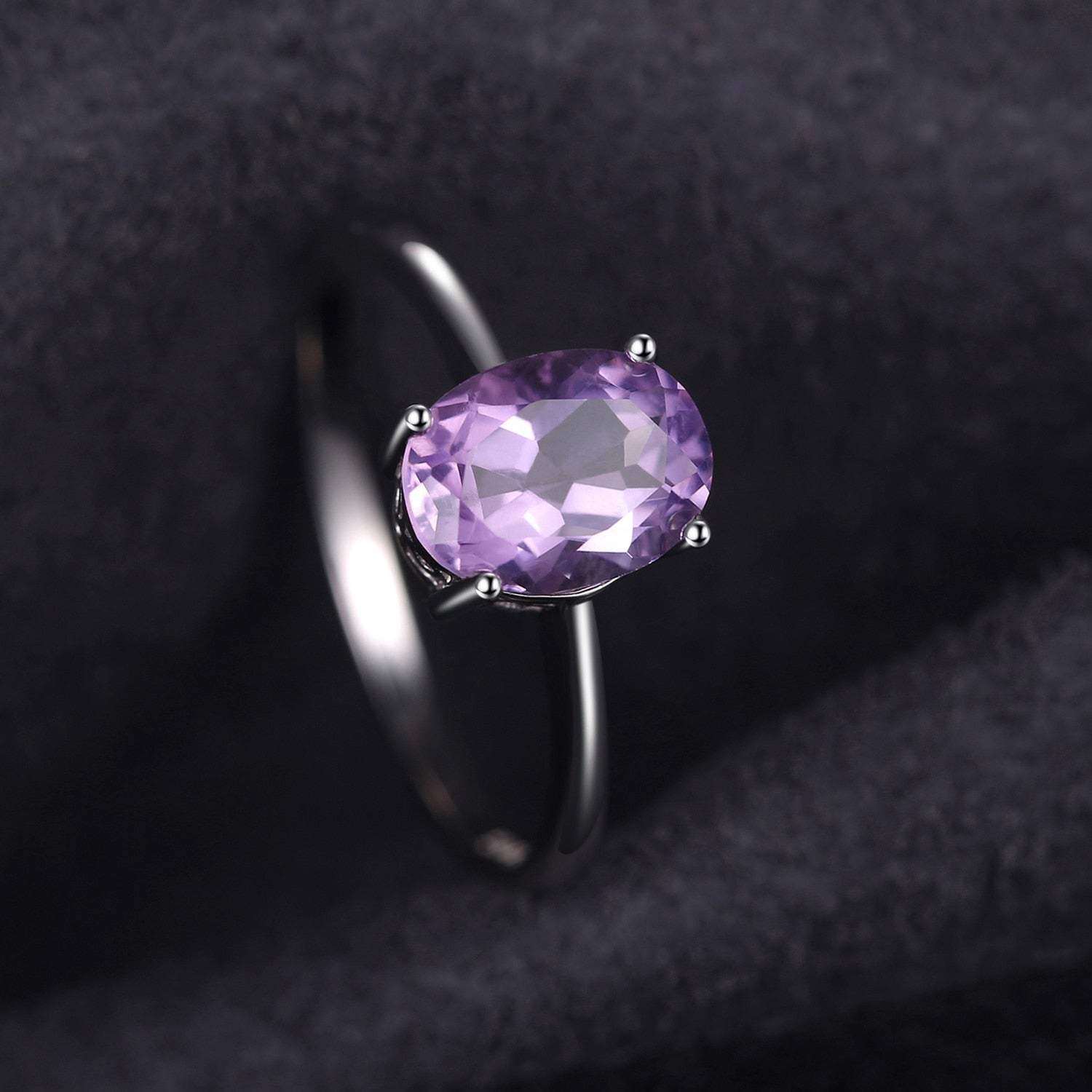 JewelryPalace Genuine Amethyst Ring Solitaire 925 Sterling Silver Rings for Women Engagement Ring Silver 925 Gemstones Jewelry