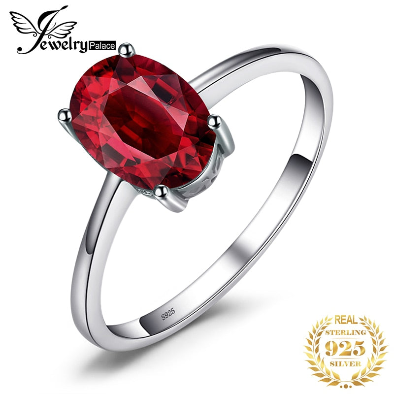 JewelryPalace Genuine Garnet Ring Solitaire 925 Sterling Silver Rings for Women Engagement Ring Silver 925 Gemstones Jewelry