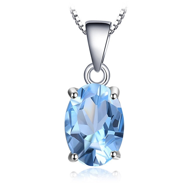 JewelryPalace Natural Blue Topaz Pendant Necklace 925 Sterling Silver Gemstones Choker Statement Necklace Women No Chain