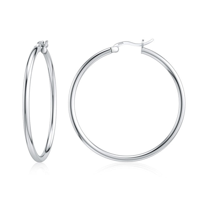 Jiayiqi 925 Sterling Silver 14-35mm Circle Hoop Earrings For Women Birthday Party Simple Noble Silver 925 Fine Jewelry Gift