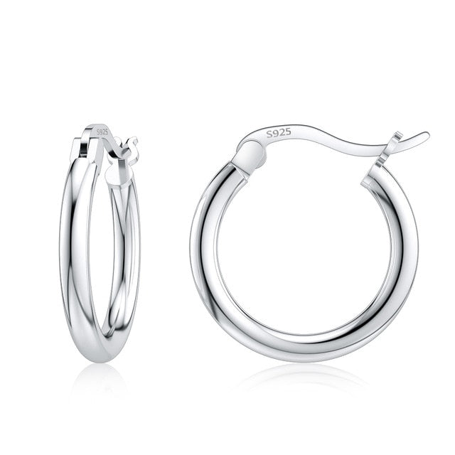 Jiayiqi 925 Sterling Silver 14-35mm Circle Hoop Earrings For Women Birthday Party Simple Noble Silver 925 Fine Jewelry Gift