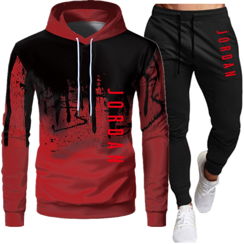 Jordan 2 Pieces Sets Tracksuit Men Hooded Sweatshirt+pants Pullover Hoodie Sportwear Suit Ropa Hombre Casual Clothes Size S-3XL