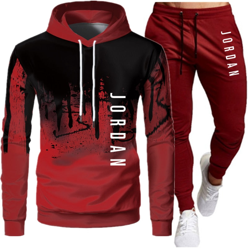 Jordan 2 Pieces Sets Tracksuit Men Hooded Sweatshirt+pants Pullover Hoodie Sportwear Suit Ropa Hombre Casual Clothes Size S-3XL