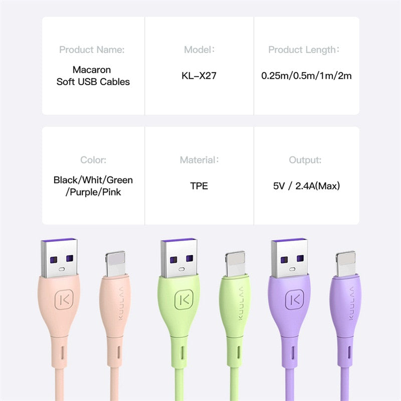 KUULAA Liquid Silicone Cable For iPhone 12 11 Pro Max X XR XS 8 7 6 6S 5 5S SE iPad Charging Charger Cord Wire For iPhone Cable