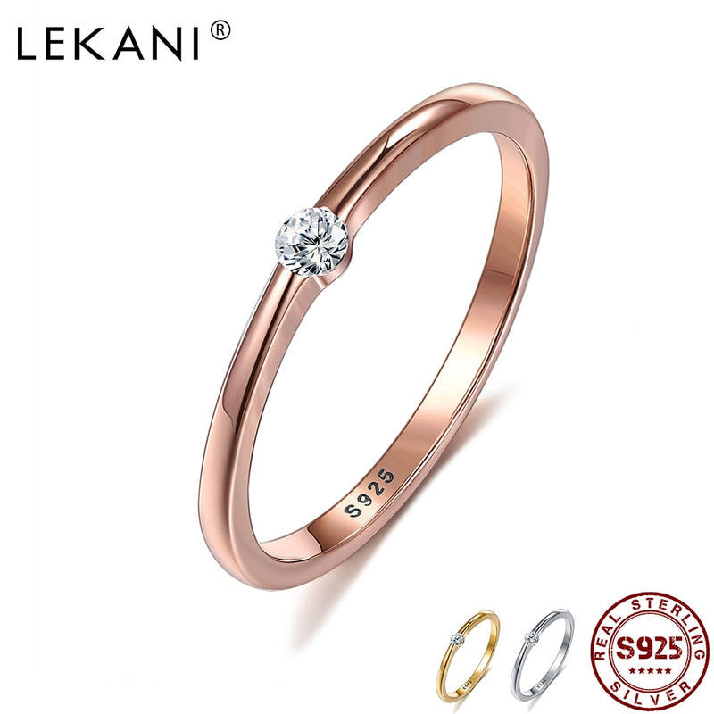 LEKANI 925 Sterling Silver Inlaid With Cubic Zircon Customize Ring Simple Multi-color Female Hot Fine Jewelry Wedding Lover Gift