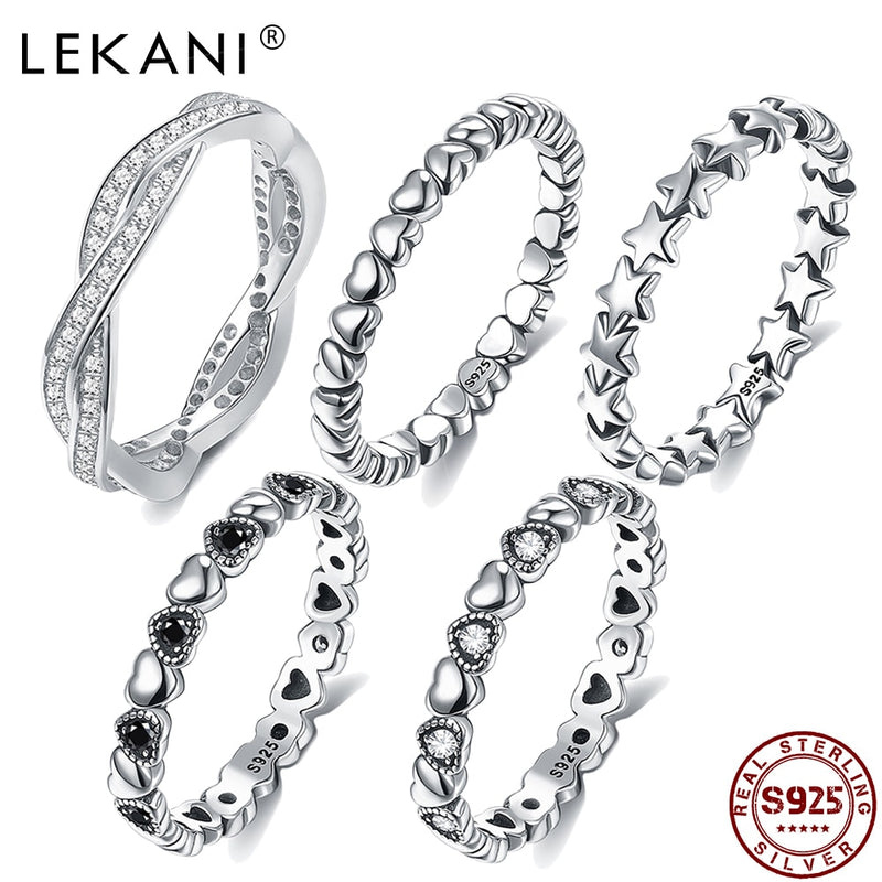 LEKANI 925 Sterling Silver Ring Love Heart Star Party Ring For Women Wedding Rings Original Fine Jewelry 5 Styles Hot Sale 2020