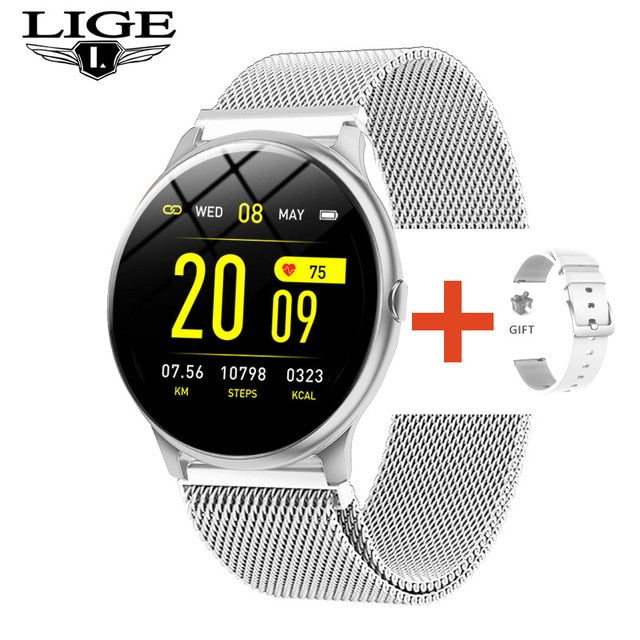 LIGE 2020 New Steel band Color Screen Smart Watch Women Men Waterproof Sport Fitness watch Heart rate and blood pressure tracker