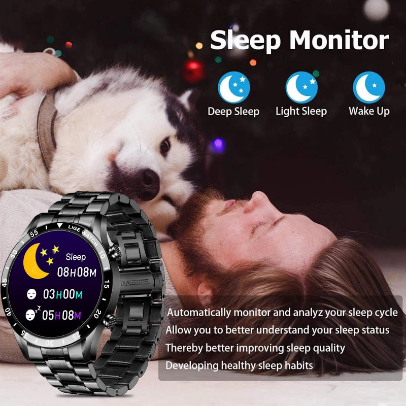 LIGE Bluetooth Call Smartwatch Blood Pressure Heart Rate Monitoring Alarm Clock Remind Sports Watch Waterproof Smart Watch Men