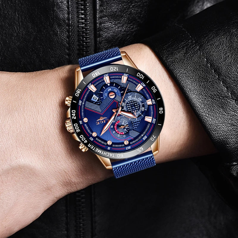 LIGE Fashion Mens Watches Top Brand Luxury WristWatch Quartz Clock Blue Watch Men Waterproof Sport Chronograph Relogio Masculino