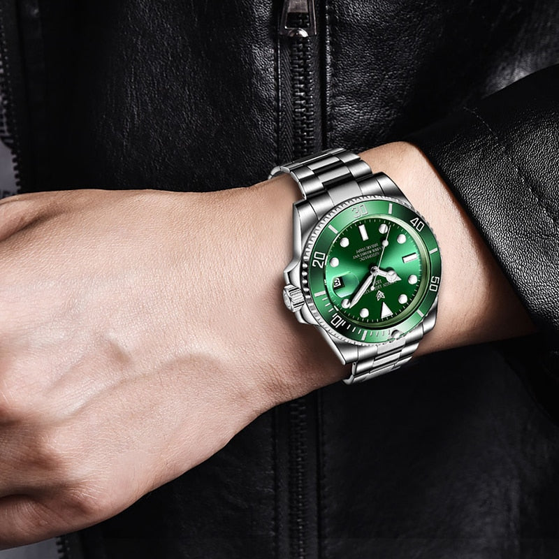 LIGE Green Water Ghost Design Brand Luxury Men Watches Automatic Watch Men All Steel Waterproof Business Mechanical Wristwatch