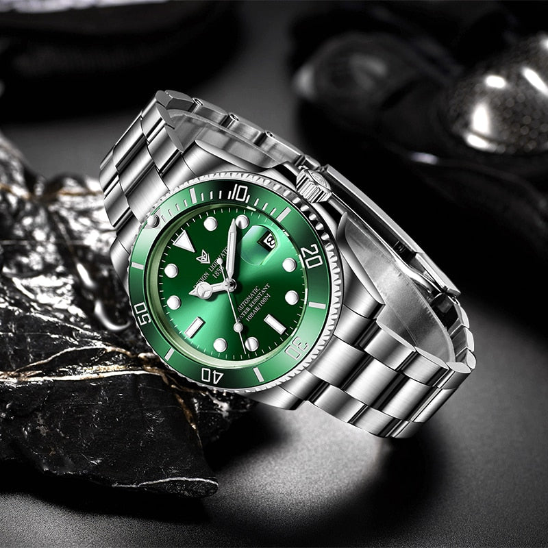 LIGE Green Water Ghost Design Brand Luxury Men Watches Automatic Watch Men All Steel Waterproof Business Mechanical Wristwatch