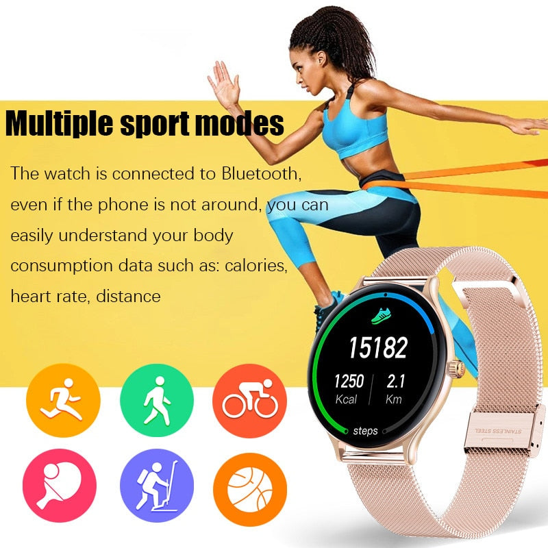 LIGE Ladies Smart Watch Women smartwatch Sports Health Fitness Tracker Waterproof Full circle touch screen reloj inteligente