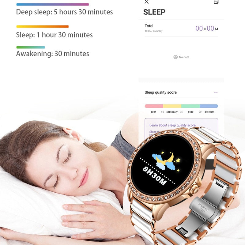 LIGE Luxury Smart Watch Women IP67 Waterproof Sport Fitness Tracker For Android IOS Reloj inteligente Ceramic Strap smartwatch