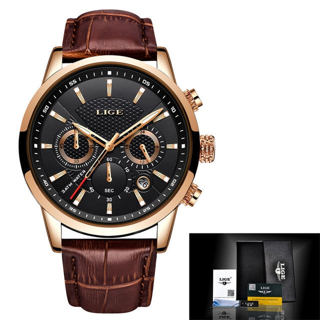 LIGE Mens Watches Top Brand Luxury Men's Fashion Business Waterproof Quartz Watch For Men Casual Leather Watch Relogio Masculino