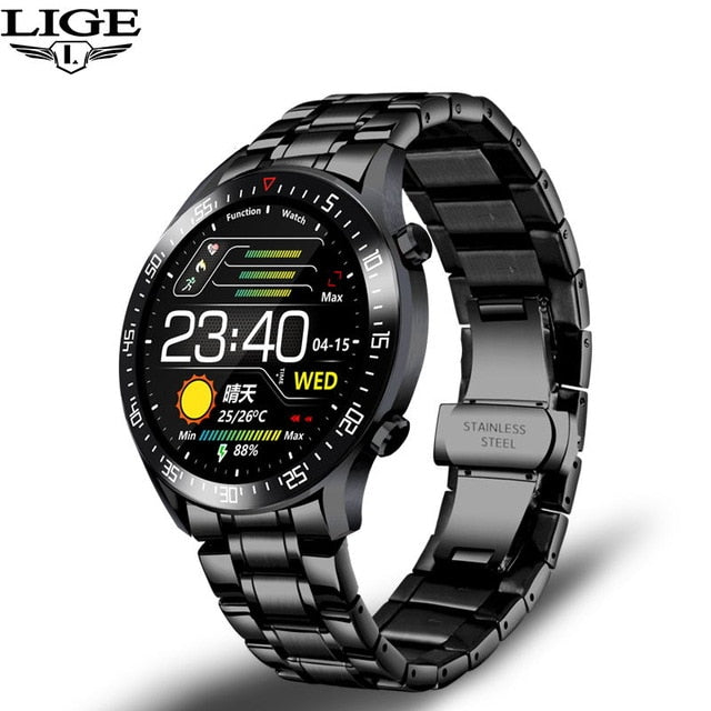 LIGE Military sports watch mens watches Steel band Fitness watch Heart rate blood pressure Activity tracker Smart Watch For Men