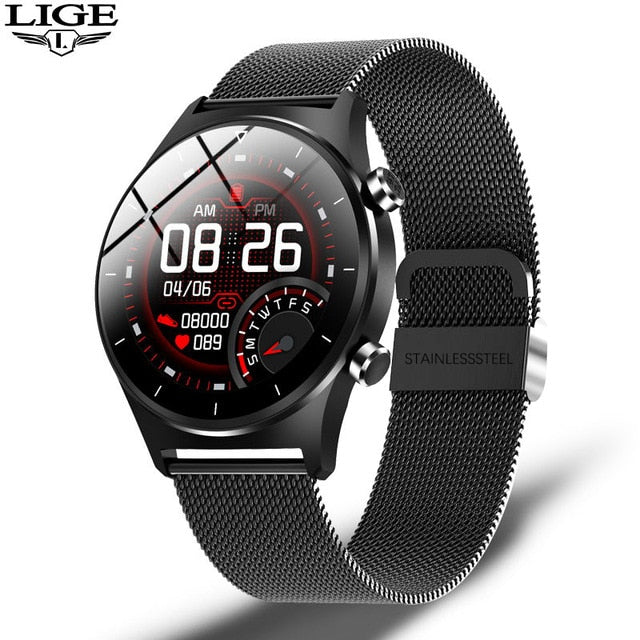 LIGE New Full Touch Screen Smart Watch Men smartwatch Mens IP68 Waterproof Sports Watch Heart Rate Blood Pressure Monitor +Box