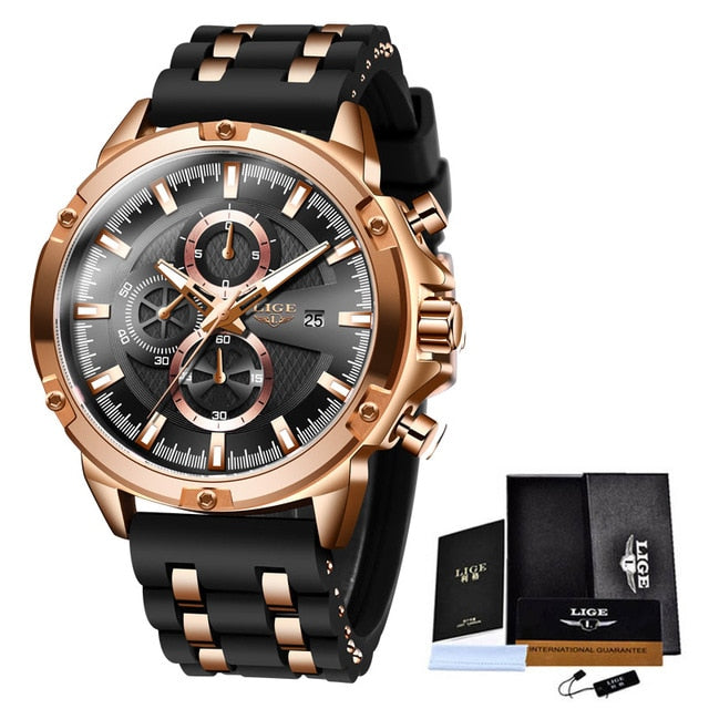 LIGE Sports Watch Men Waterproof Mens Wristwatch Quartz Watches For Men Luxury Brand Silicone Strap Man Clock Relogio Masculino